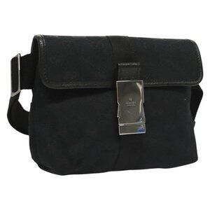 GUCCI GG Canvas Waist Bag Black Silver 131236 Auth yk18870